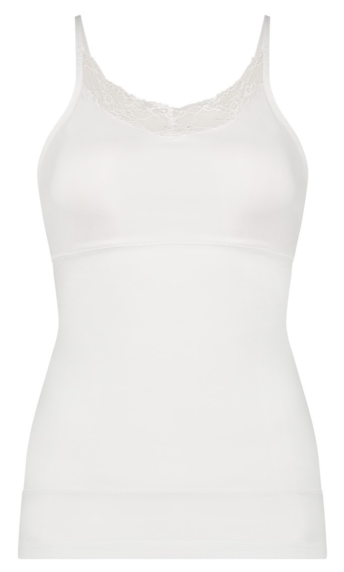 Basics Organic Cotton Stretch Dames Spaghetti Top Met Kant Shape Wit Basics Organic Cotton Stretch Dames Spaghetti Top Met Kant Shape Wit