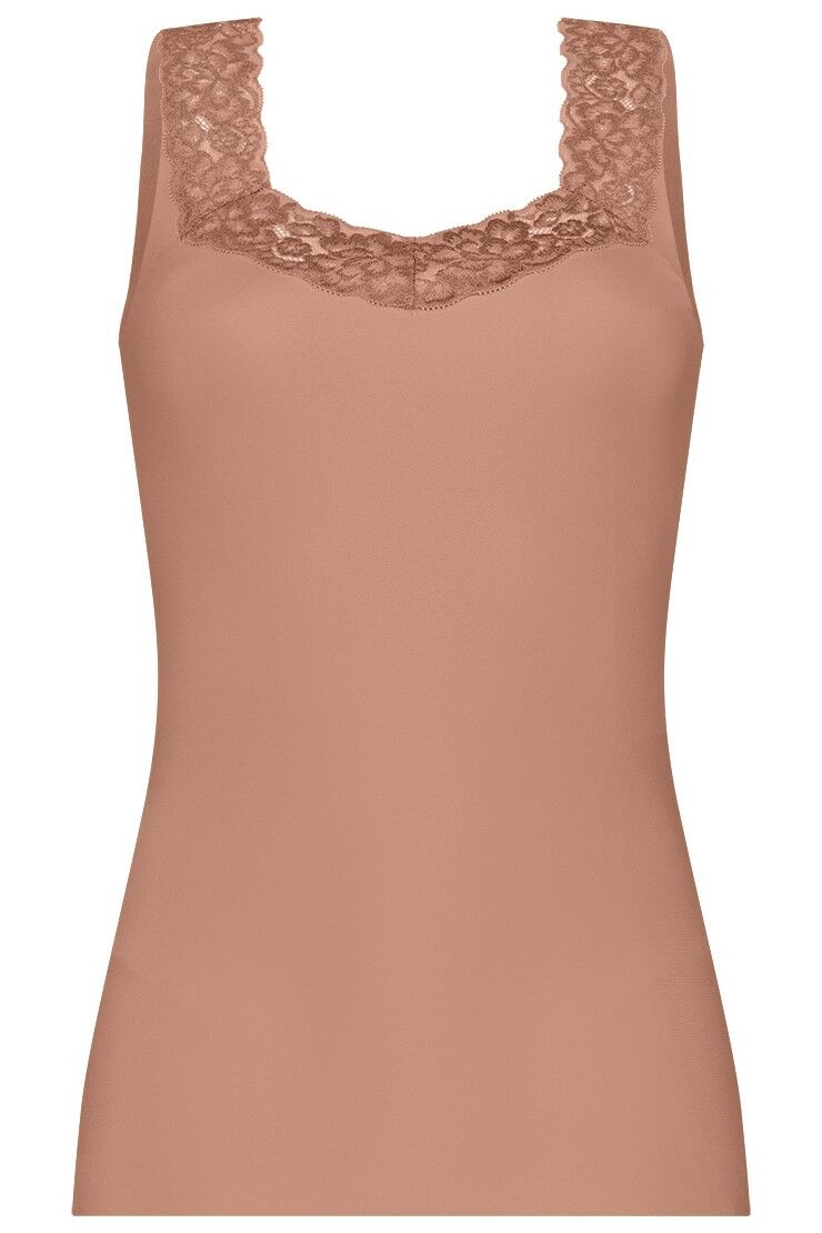 Dames Secrets Lace Singlet Pink Nut