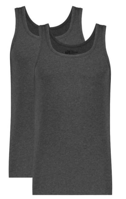 Basics Organic Cotton Stretch Heren Singlet 2-Pack Antraciet