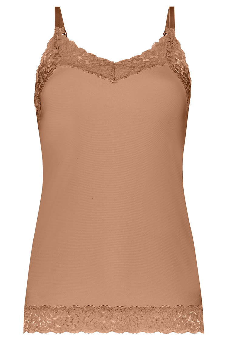 Dames Secrets Spaghetti Lace Top Hazelnut