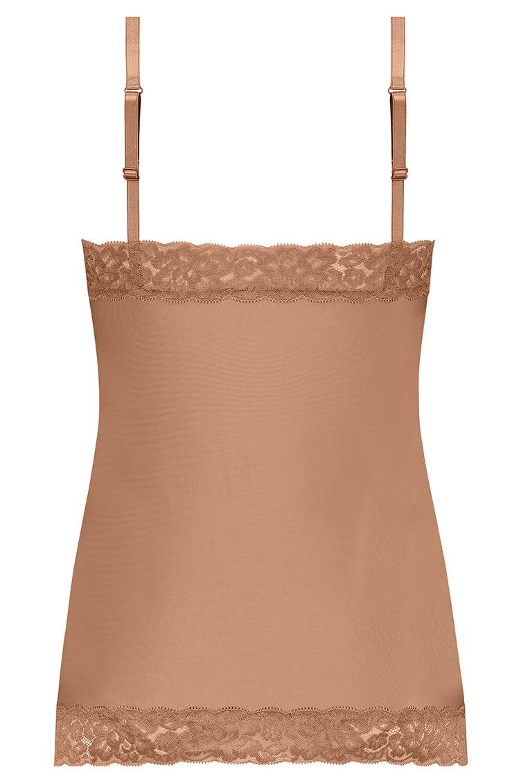 Dames Secrets Spaghetti Lace Top Hazelnut