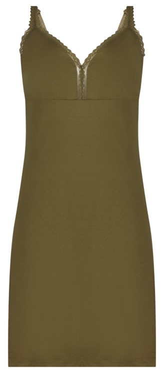 Dames Secrets Modal Jurk V-Neck Lace Olive Green