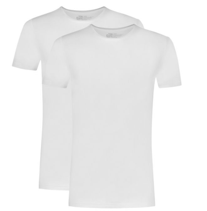 Heren Basics Organic Cotton Stretch 2-Pack T-Shirt Wit