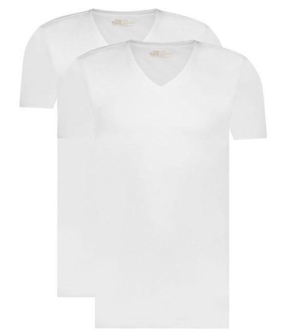 Basics Organic Cotton Stretch Heren T-Shirt V-neck 2-Pack Wit Basics Organic Cotton Stretch Heren T-Shirt V-neck 2-Pack Wit