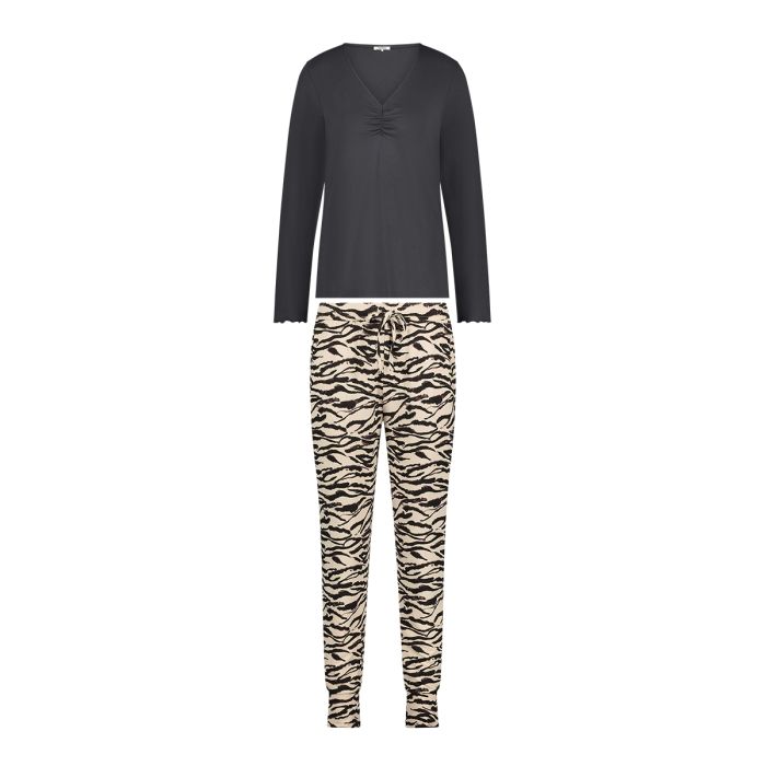 Night Dames Pyjama Set Long Sleeve Anthracite