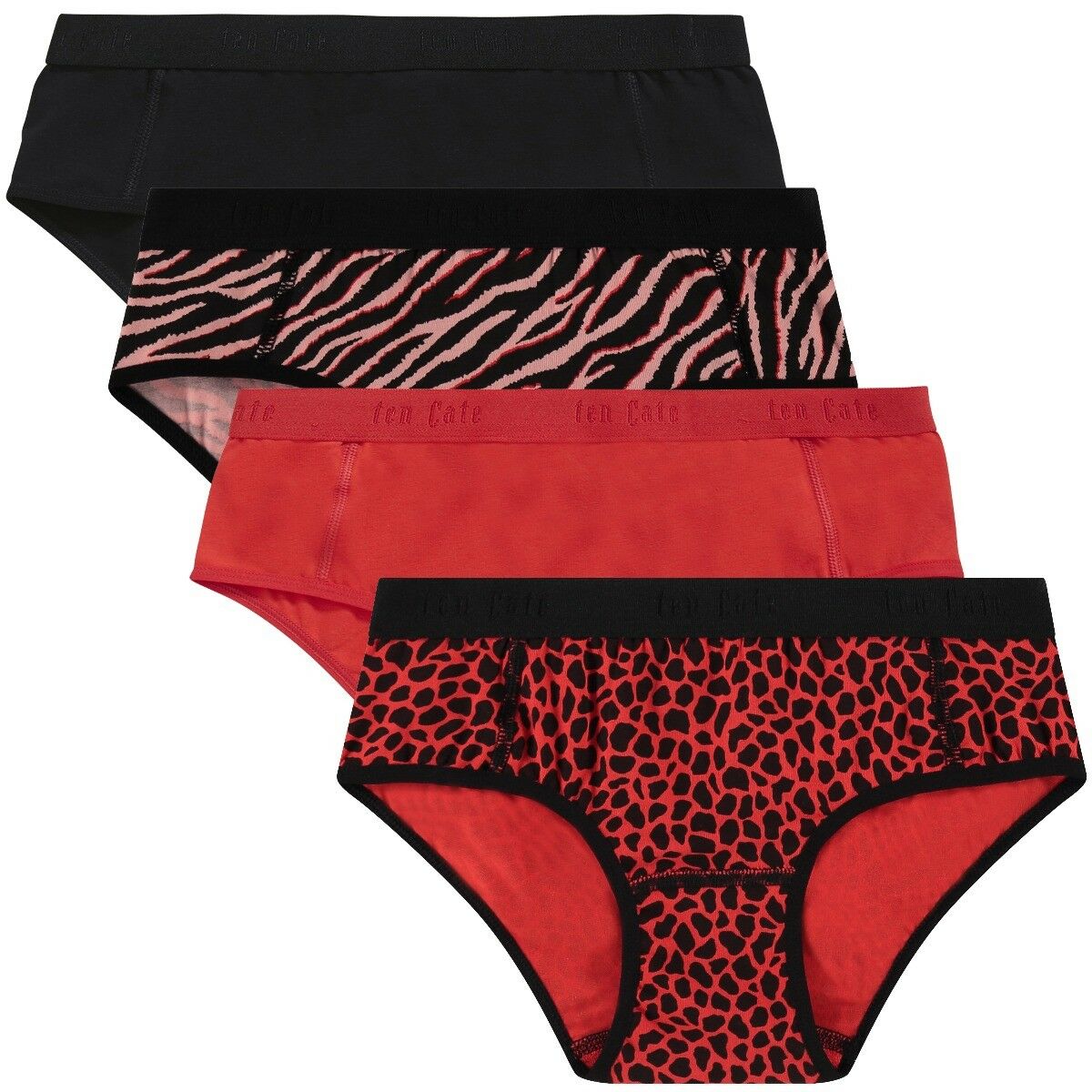 Meisjes Organic Cotton Stretch 4-Pack Hipster Red Zebra Pack