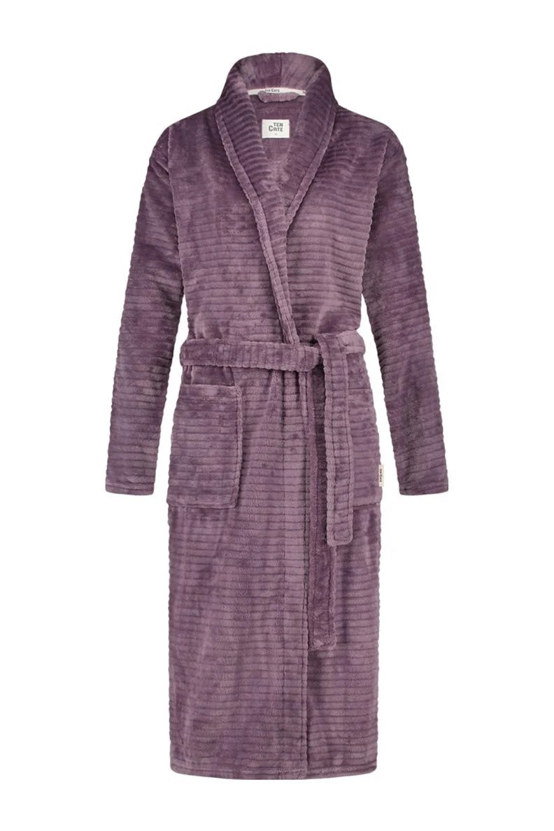 Dames Badjas Fleece Plum Stripe