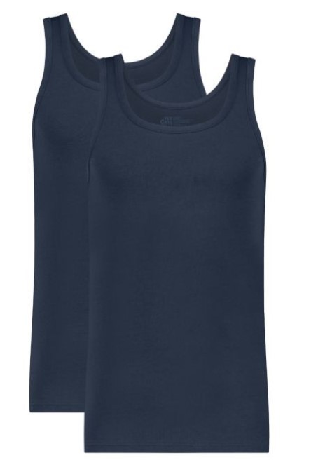 Basics Organic Cotton Stretch Heren Singlet 2-Pack Donkerblauw