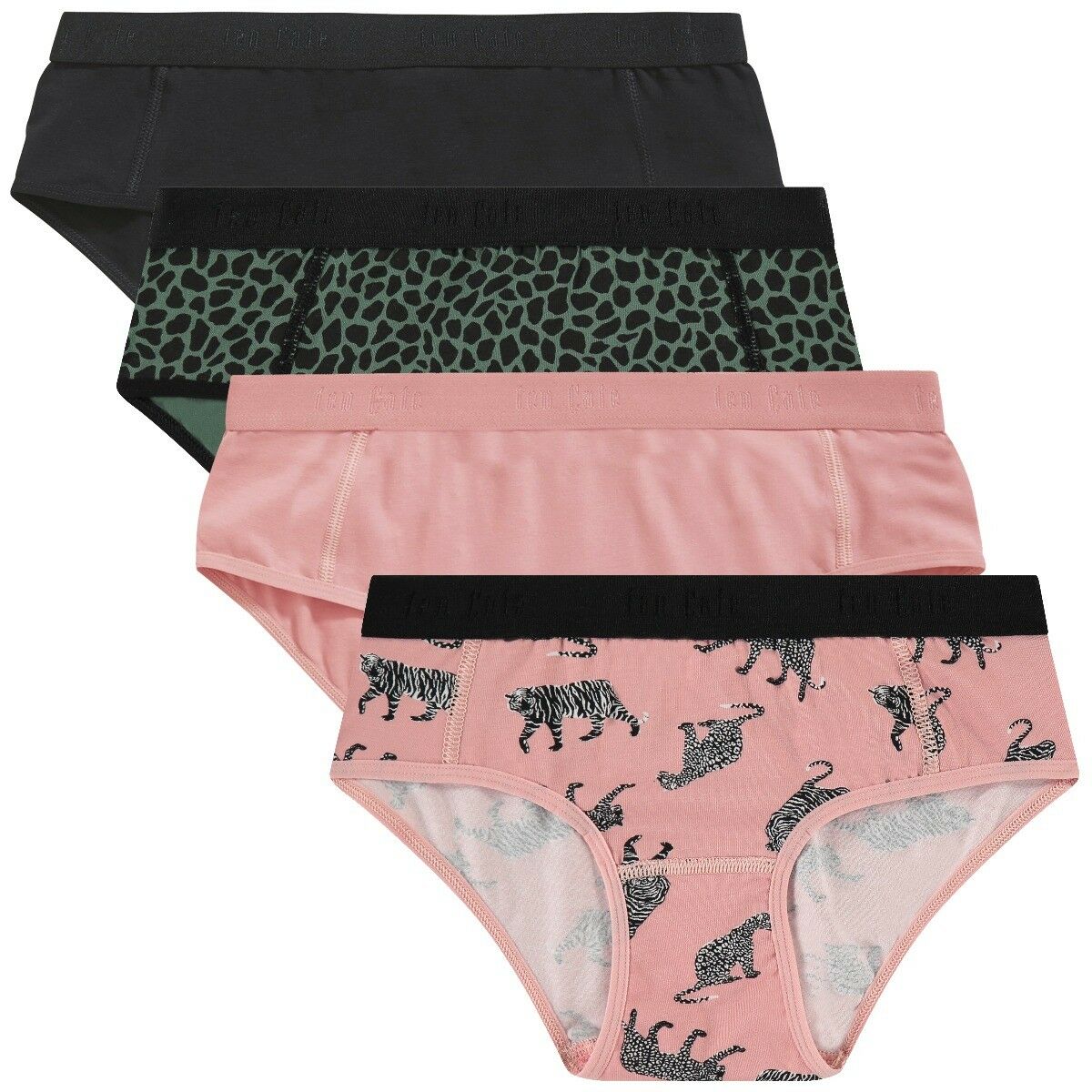 Meisjes Organic Cotton Stretch 4-Pack Hipster Pink Tiger Pack